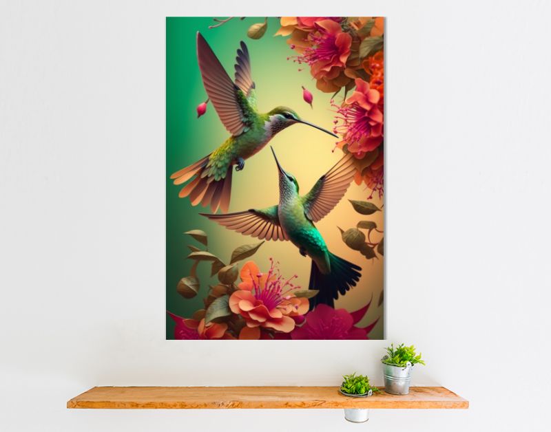 Twee vliegende kolibris