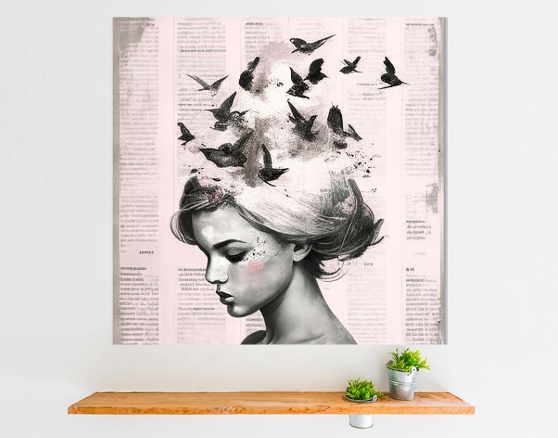 Vrouw mixed media lichtroze