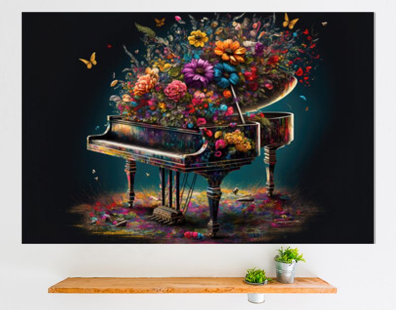 een fantasiebloempianoillustratie, abstracte moderne kunst, generatieve ai-technologie