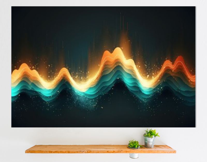 Abstracte beweging geluidsgolf achtergrond met golvende lijnen. Moderne modieuze gloed dynamische illustratie, minimaal kleurrijk op donkere achtergrond. Digitaal pulsgeluidsritmebehang