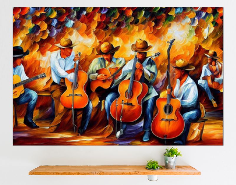 Sertanejo muziekprestatie digitale afbeelding, muzikanten in de nacht straatschildering in impressionistische stijl, Braziliaanse band met instrumentenfestival