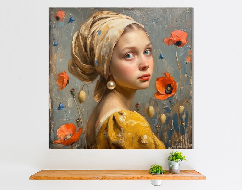 Meisje met parel en bloemen