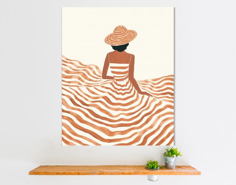 Oranje Dromen Meisje met Hoed in Golvende Lijnen en Romantiek