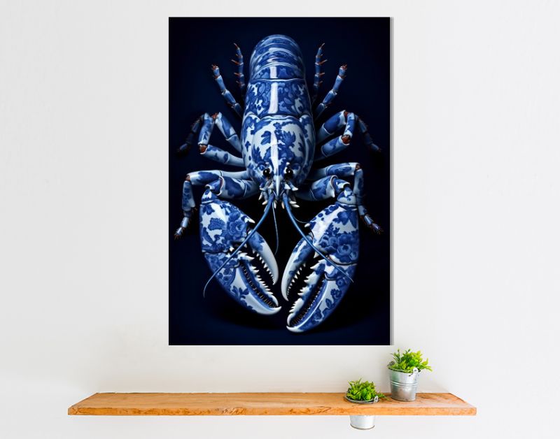 A lobster in Delft Blue style