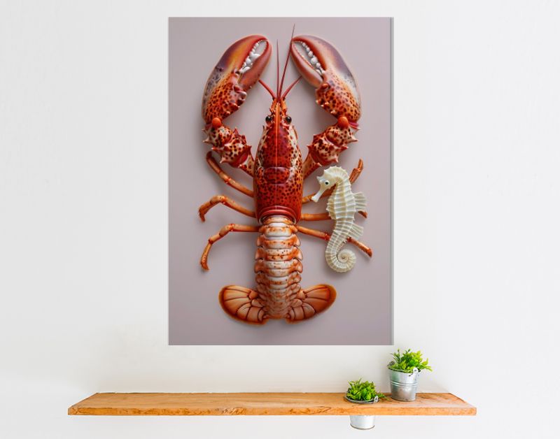 Rode kreeft met zeepaardje