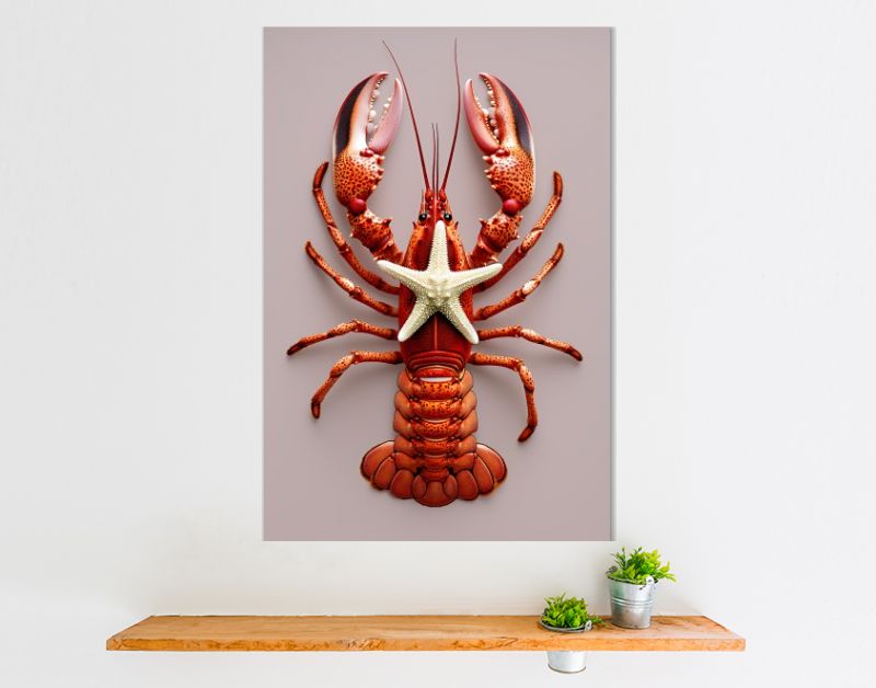 Rode kreeft met zeester