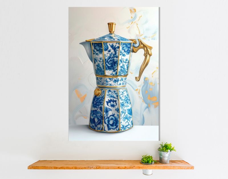 Italiaanse percolator in delfts blauw