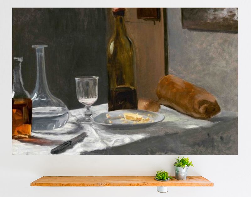 Stilleven met fles, karaf, brood en wijn (1862–1863 )