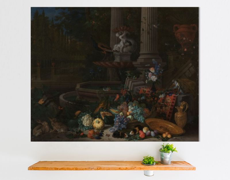 Stilleven van fruit bij een sierfontein, Peeter Gijsels, 1680 - 1690