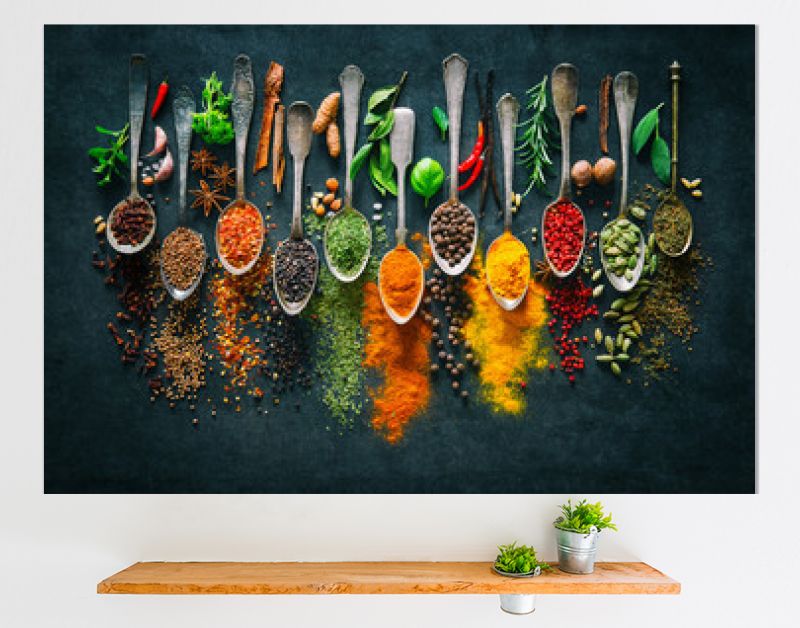 Herbs and spices for cooking on dark background