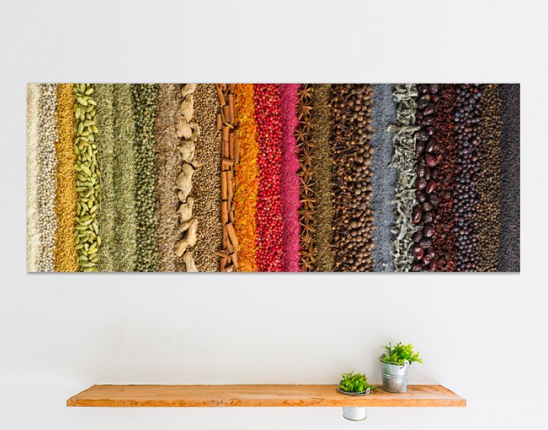 Indian spices and herbs background. colorful seasoning, top view.