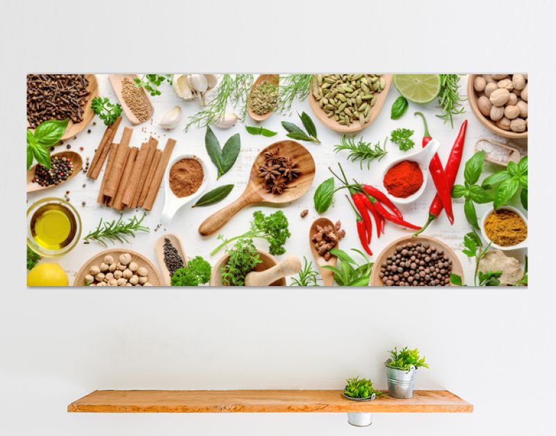 Various herbs and spices flat lay