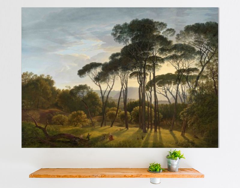 Italiaans landschap met parasoldennen, Hendrik Voogd, 1807