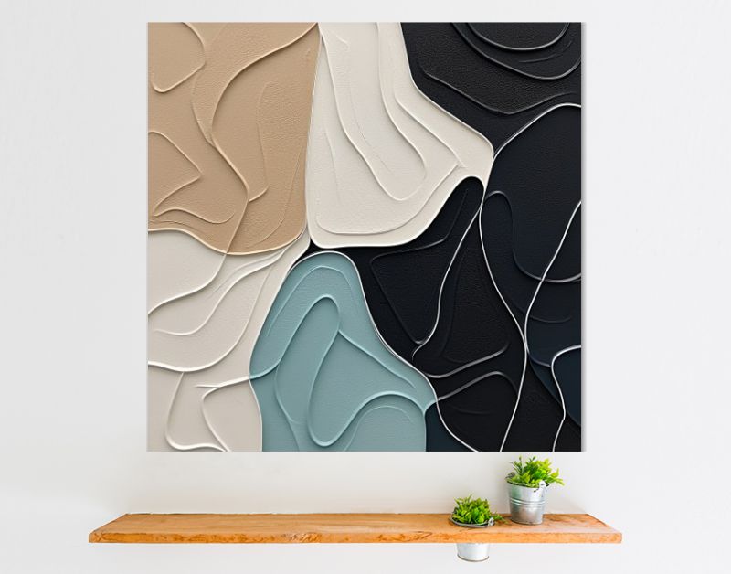 Golvende Harmonieën Minimalistische Abstracties in Beige en Teal