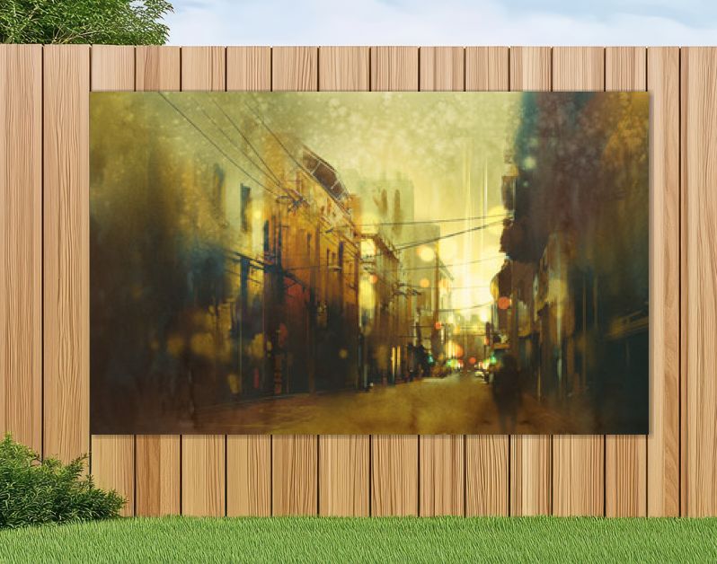 stadsstraat, illustratie schilderij met vintage stijl