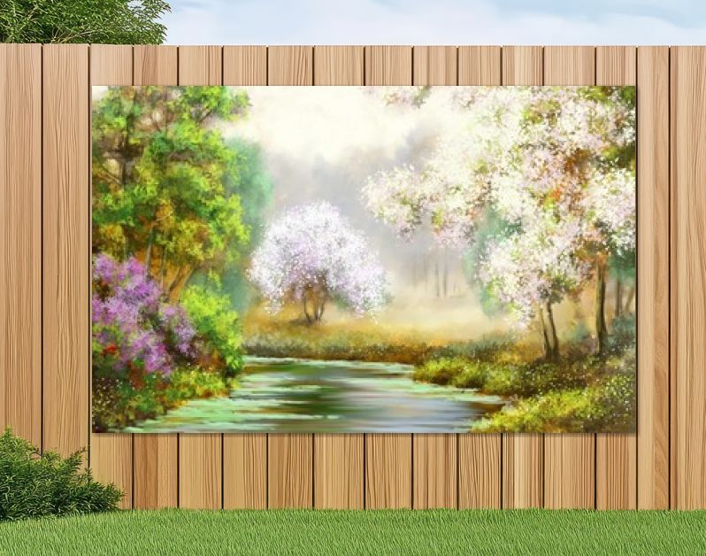 Lente, boom, rivier, schilderijen landschap