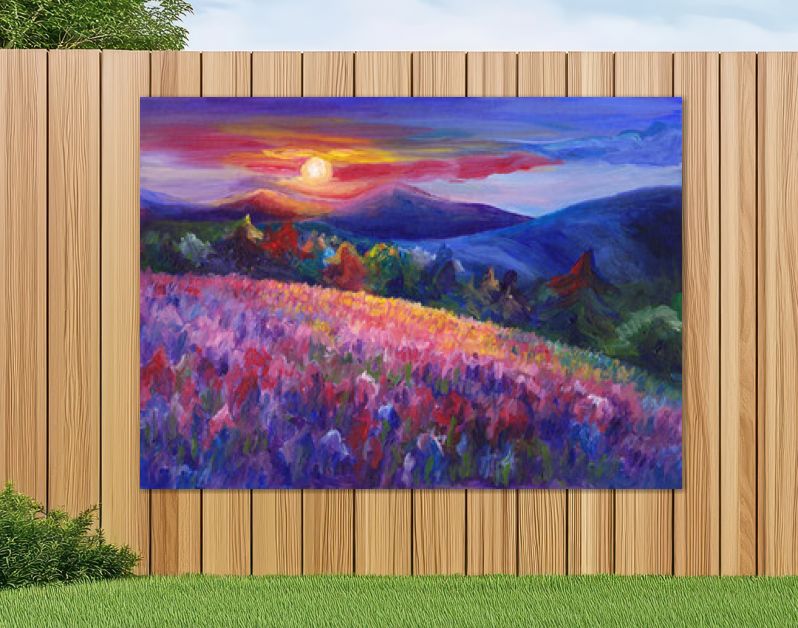 Berglandschap oliekunstwerk, gezellig, vrolijk, met de hand geschilderd