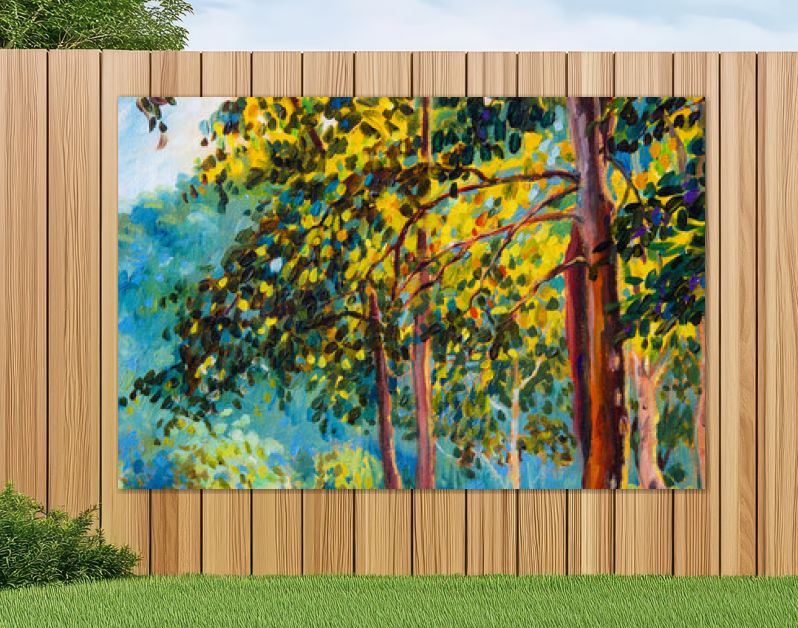 Landschap met olieverf op doek - kleurrijke herfstbomen.