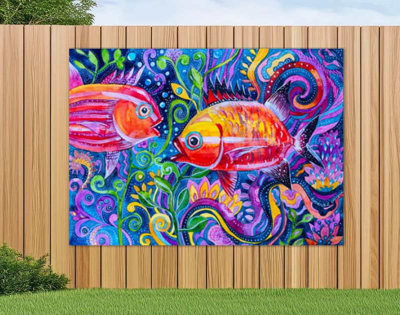 geschilderde aquarel fantasie kleurrijke vissen