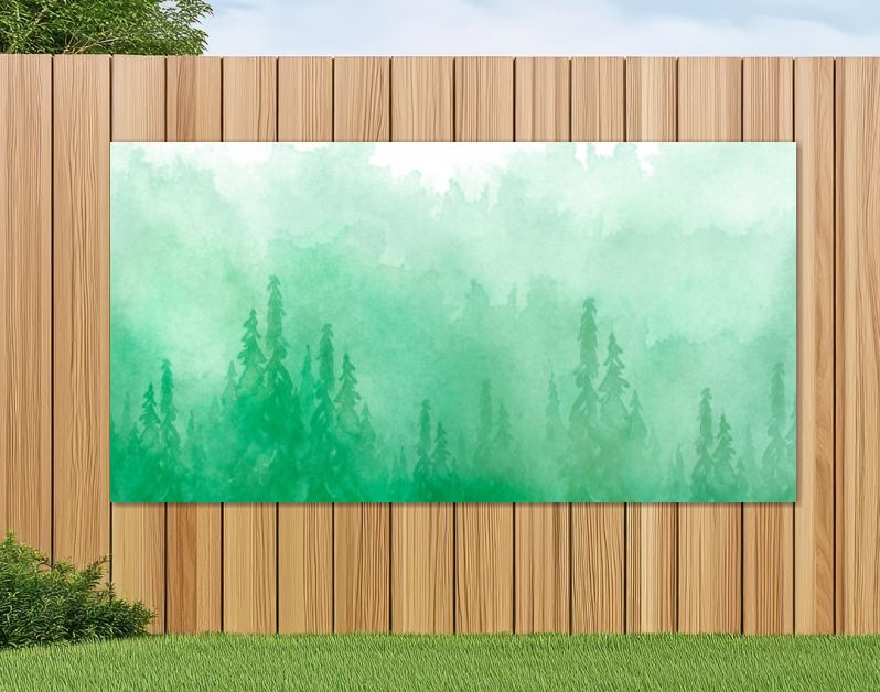 Aquarel groep bomen - spar, dennen, ceder, spar. groen bos, landschap, boslandschap. Tekening op witte geïsoleerde achtergrond. Mistig bos in nevel. Ecologische affiche. Aquarel schilderij