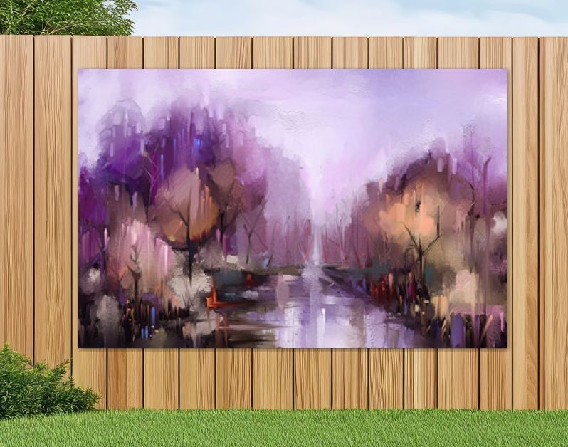 Olieverf schilderij kleurrijke herfst bomen. Vintage verfkleurenafbeelding van landschap, bos met geel, rood blad en meer. Herfst, herfst seizoen natuur achtergrond. Met de hand geschilderd impressionistisch, buitenlandschap