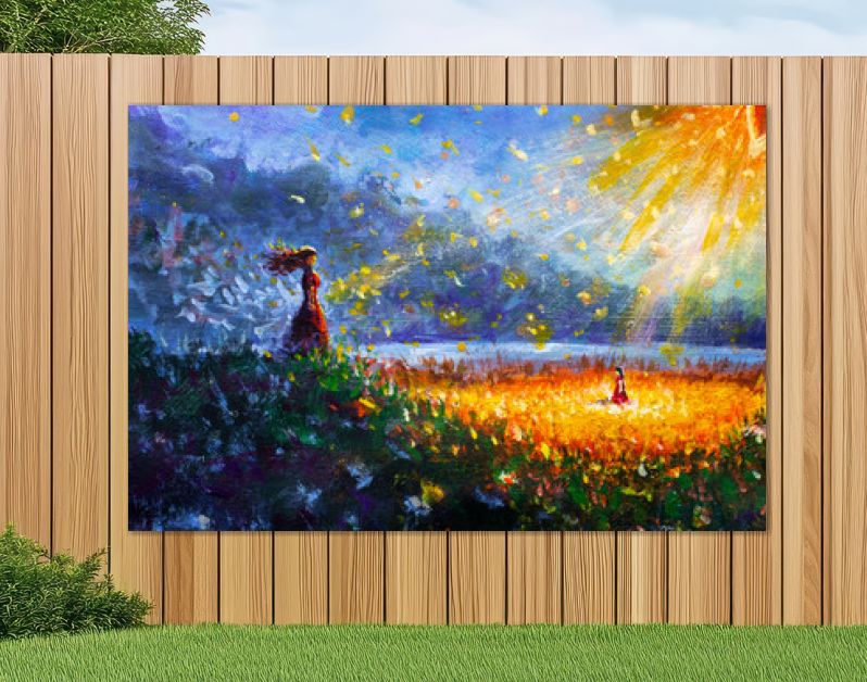 Schilderij olie - Gloeiende bloem, klein meisje en vrouw moeder - Sprookjesachtige illustratie - moderne kunst impressionisme abstract landschap acrylverf kunstwerk