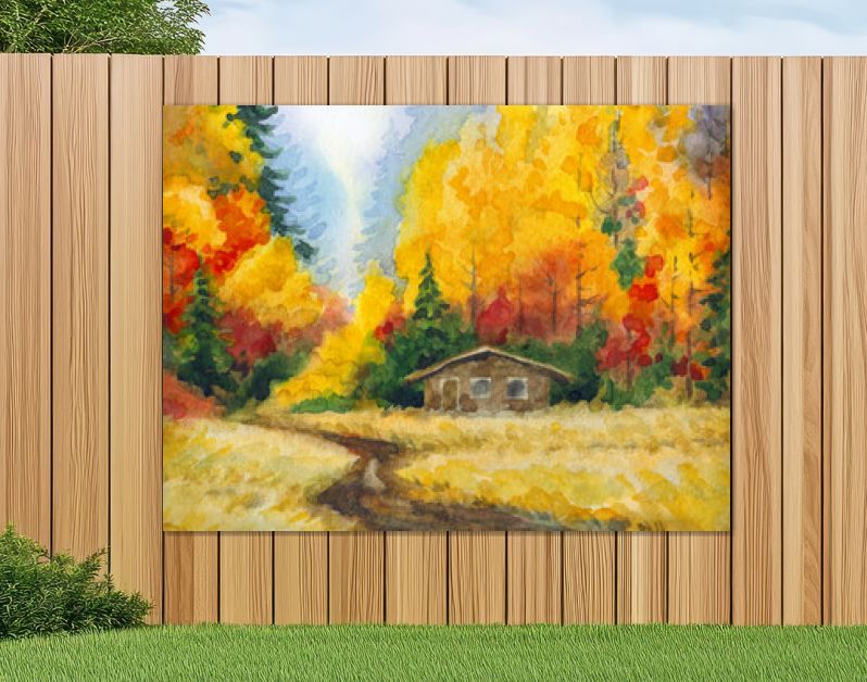 Aquarel landschap. Weg naar het herfstbos