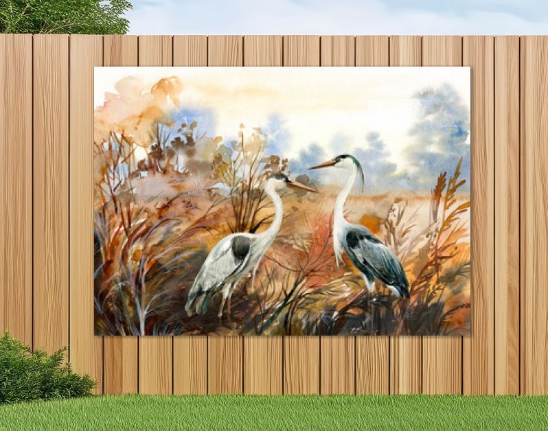 herfstlandschap met kraanvogel, aquarel illustratie