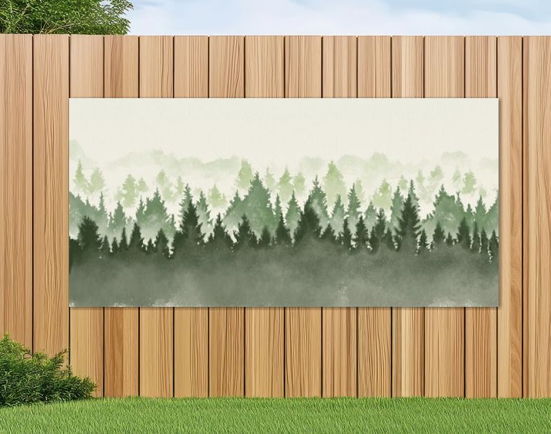 Hand getekend aquarel schilderij van kerstboom boslandschap. Brede kopie ruimte achtergrond