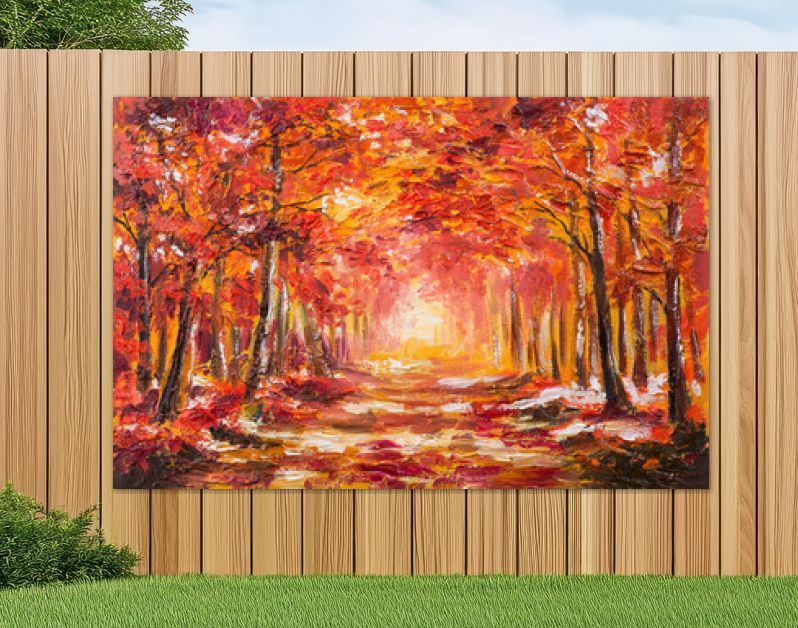 Landschap met olieverfschilderij - kleurrijk herfstbos