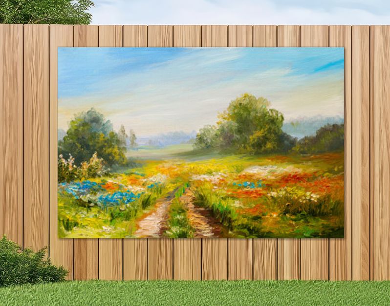 landschap met olieverf, kleurrijk bloemenveld, abstract impressionisme
