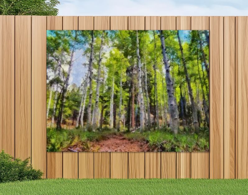 Hand tekenen van aquarel kunst op canvas. Artistieke grote print. Origineel modern schilderij. Acryl droge borstel achtergrond. Mooie zomerse landschap. Reis uitzicht. Groene bosboom. Wild natuur