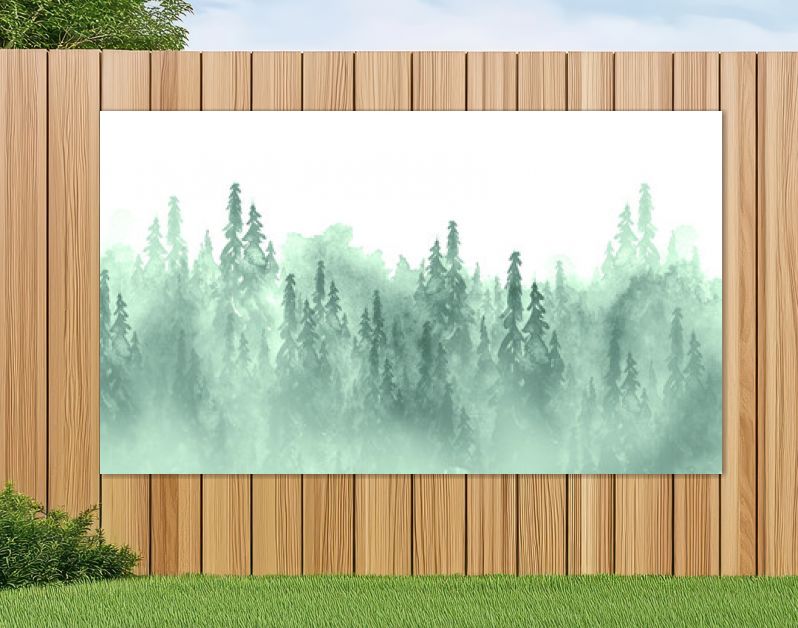 Aquarel groep bomen - spar, dennen, ceder, spar. groen bos, landschap, boslandschap. Tekening op witte geïsoleerde achtergrond. Mistig bos in nevel. Ecologische affiche. Aquarel schilderij