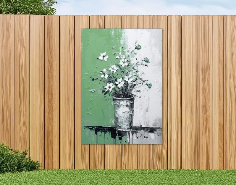 Bloemenpracht in Groene Vaas Iconische Impasto in Zwart-Wit