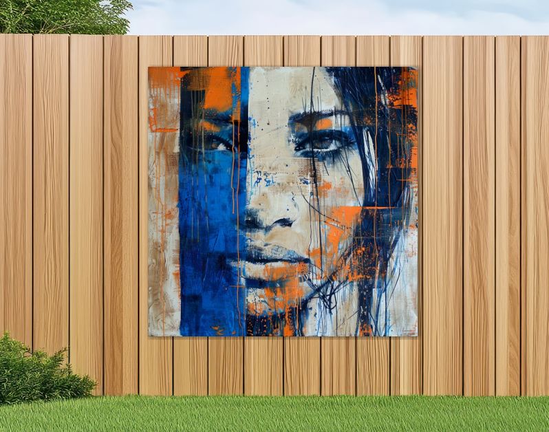 Bold echoes vintage portrait in blues and orange