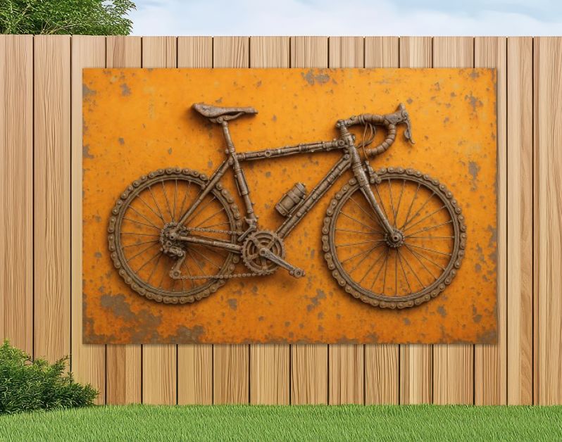 Industriële racefiets van roestig metaal en schroot