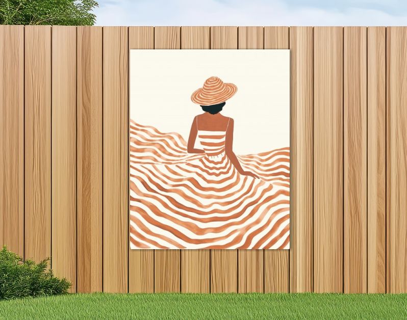 Oranje Dromen Meisje met Hoed in Golvende Lijnen en Romantiek