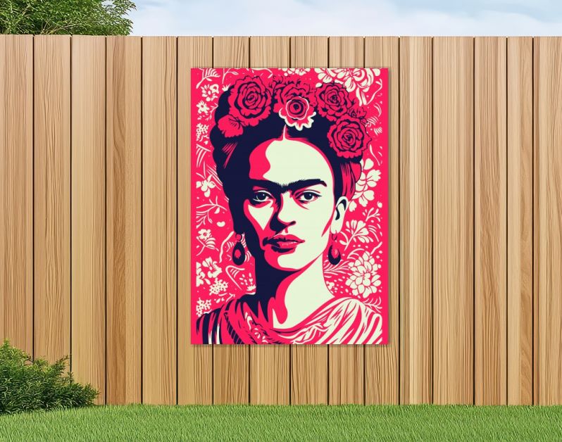 Het Iconische Gezicht, Frida's Kracht in diep rood en zwart