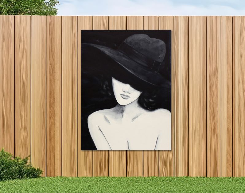 Sensueel vrouwelijk aquarel portret met grote hoed