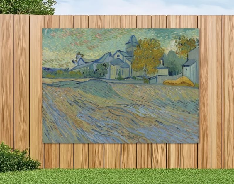 Uitzicht op het gesticht en de kapel van Saint-Rémy