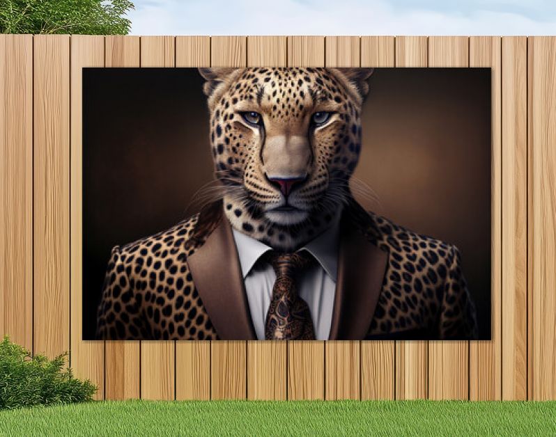 Portret van luipaard in een pak, generatieve ai