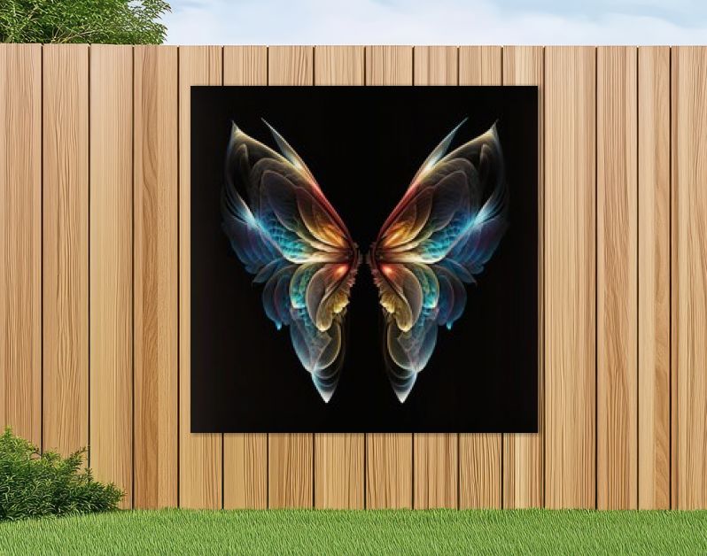 Doorschijnende kleurrijke vlindervleugels, op de donkere achtergrond. generatieve ai.