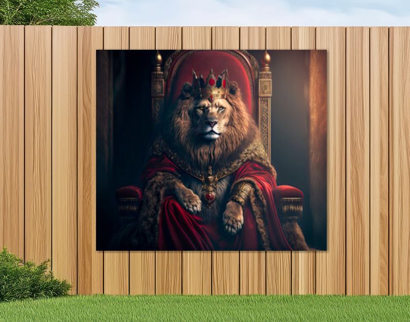 Koninklijke leeuw zittend op een troon, close-up. Generatieve AI