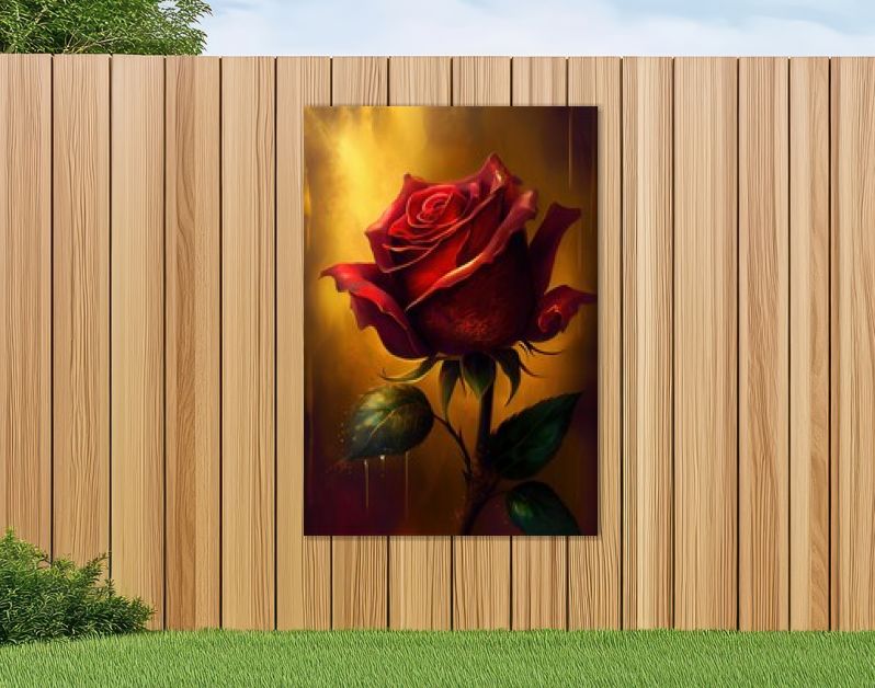 Majestueuze robijnrode rode roos gouden magische magestische achtergrond. Liefde. Concept kunstlandschap. Boek illustratie. Scène met videogames. Serieus digitaal schilderen. CG Kunstwerk Achtergrond. Generatieve AI