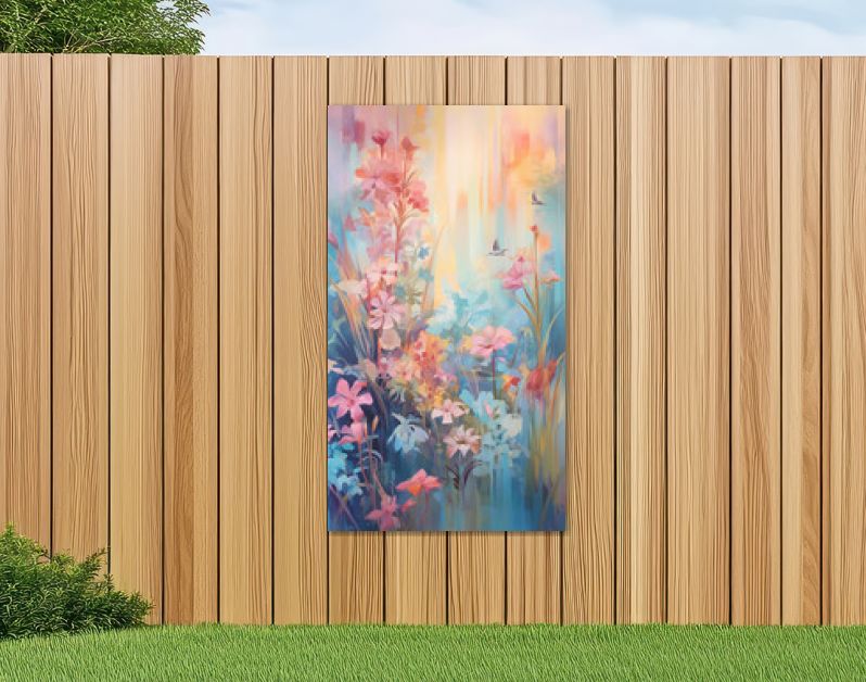 Een schilderij van weelderige planten, bloemen en bloemen in roze. AI generatief