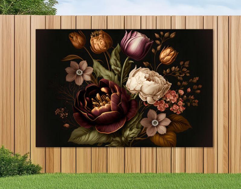 vintage mooie retro bloem, roos en tulp, donkere achtergrond, illustratie digitale generatieve ai ontwerp kunststijl