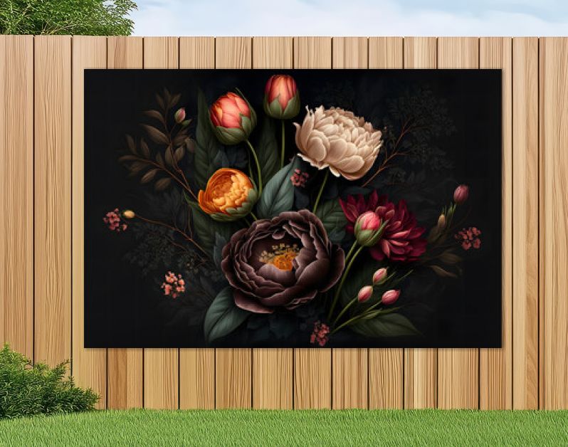 vintage mooie retro bloem, roos en tulp, donkere achtergrond, illustratie digitale generatieve ai ontwerp kunststijl