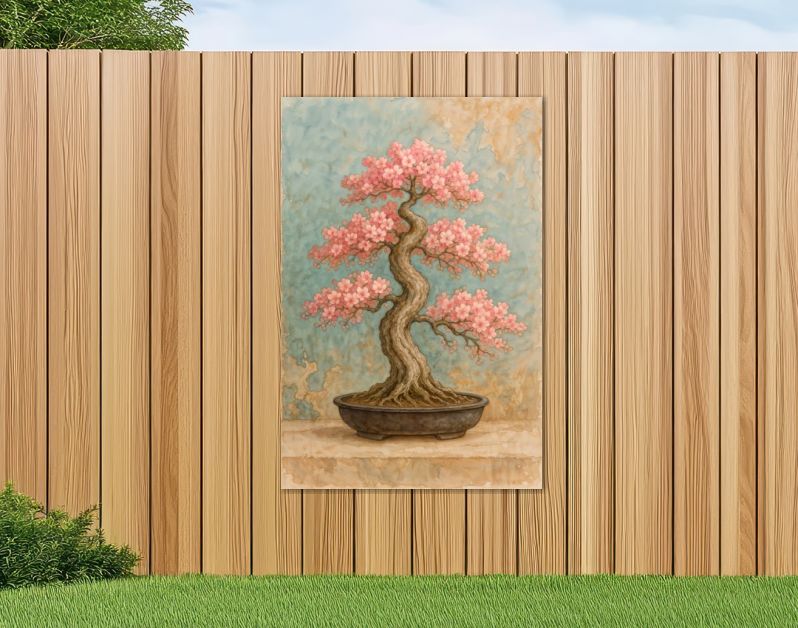 Japandi bonsai met bloeiende kersenbloesem