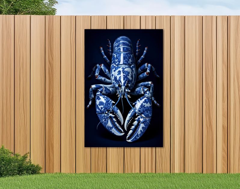 A lobster in Delft Blue style