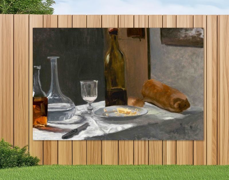 Stilleven met fles, karaf, brood en wijn (1862–1863 )